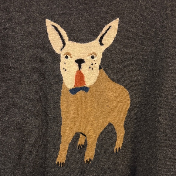 J. Crew Dark Gray Sweater French Bull Dog Motif - Picture 3 of 4